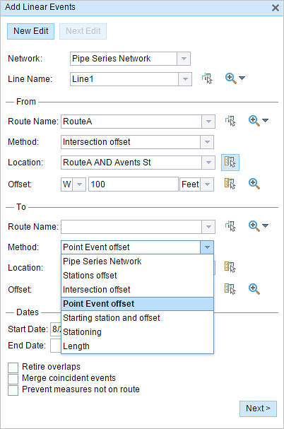 Choosing the event offset method Choosing the event offset method